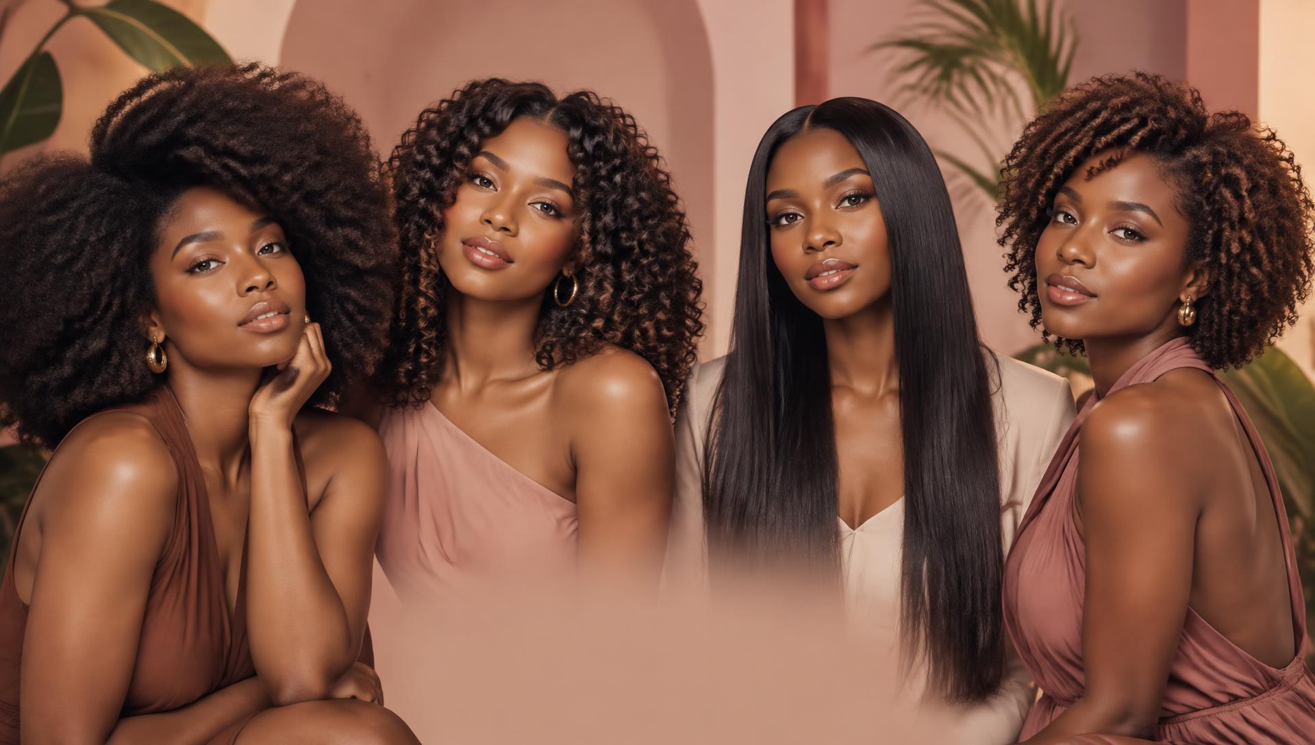 Women with healthy natural afro, curly and straight hair